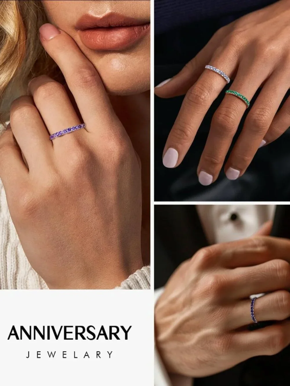 Elegant Amethyst Wedding Band - 925 Sterling Silver Thin Stackable Ring, Size 6